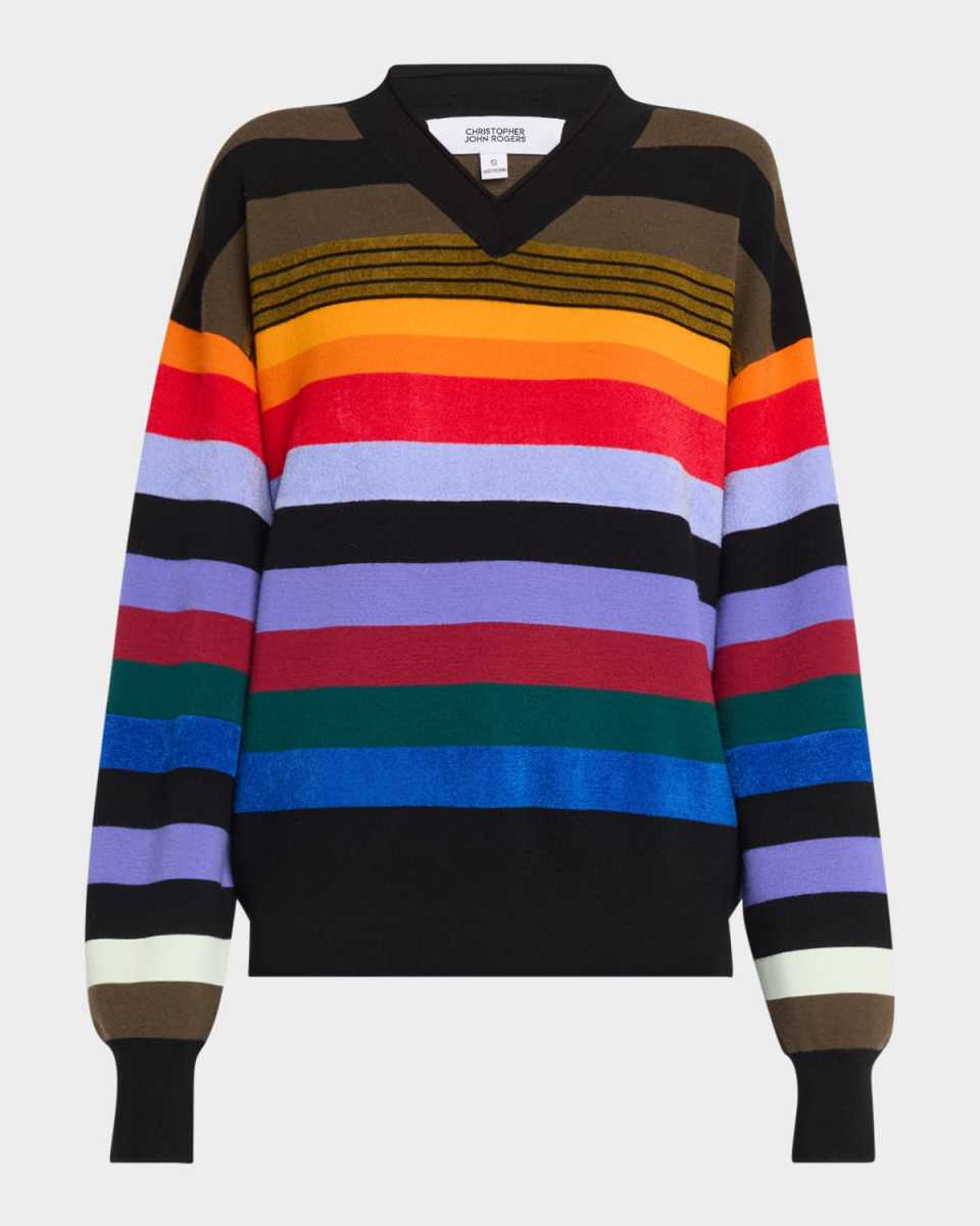 Rainbow Striped V-Neck Sweat